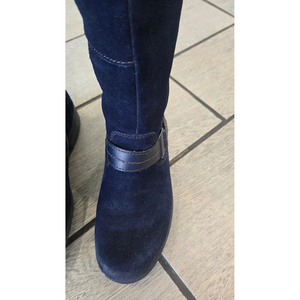 Earth Origins Portia Navy Blue Suede Tall Boots Womens 8M Buckle Zip Knee High